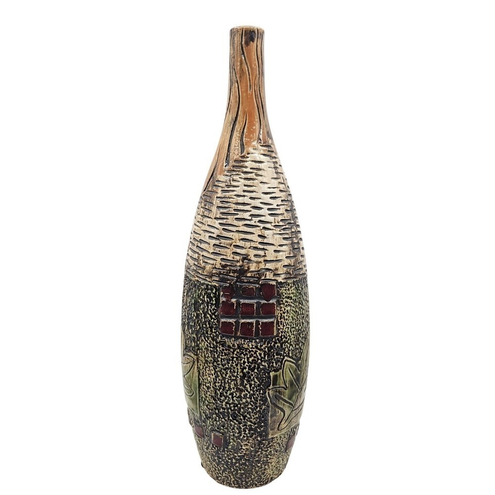 Ceramic Vase Earthtone Colors Textured Patterns